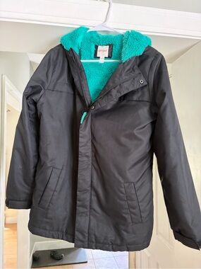Cat & Jack Black Puffer Jacket with Teal Sherpa Hood